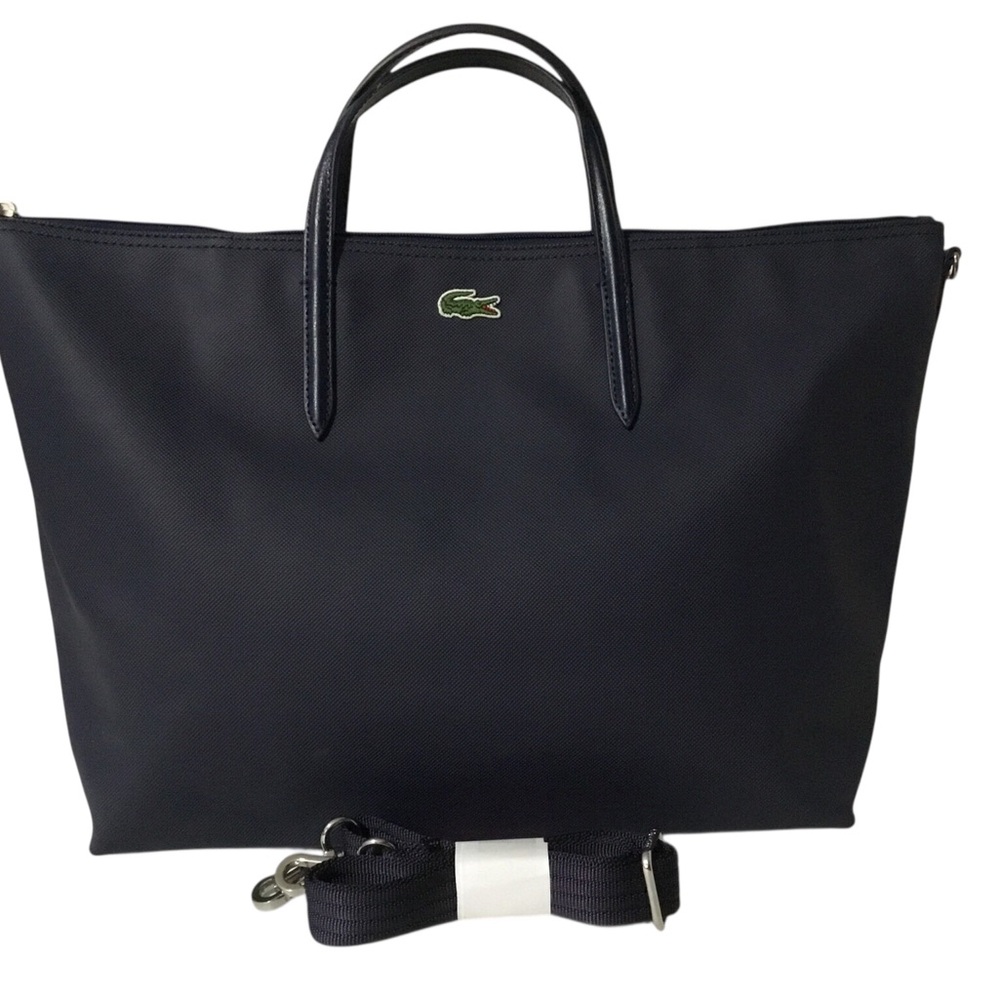 Lacoste Black Tote with Green Crocodile Logo